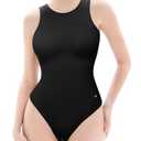 Popilush Bodysuits for Women Tummy Control Shapewear Compression Black Body Suit Sleeveless Thong Halter Cotton Casual Tank Top for Spring & Summer, Size L