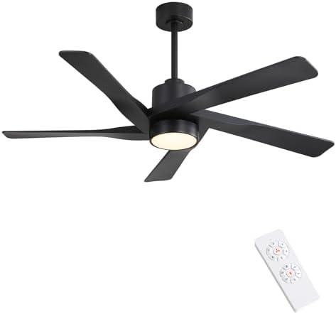 WINGBO 64" ABS DC Ceiling Fan with Lights, 5 Blade ABS Plastic Ceiling Fan with Remote, 6-Speed Reversible DC Motor, LED Ceiling Fans for Kitchen Bedroom Living Room, Matte Black