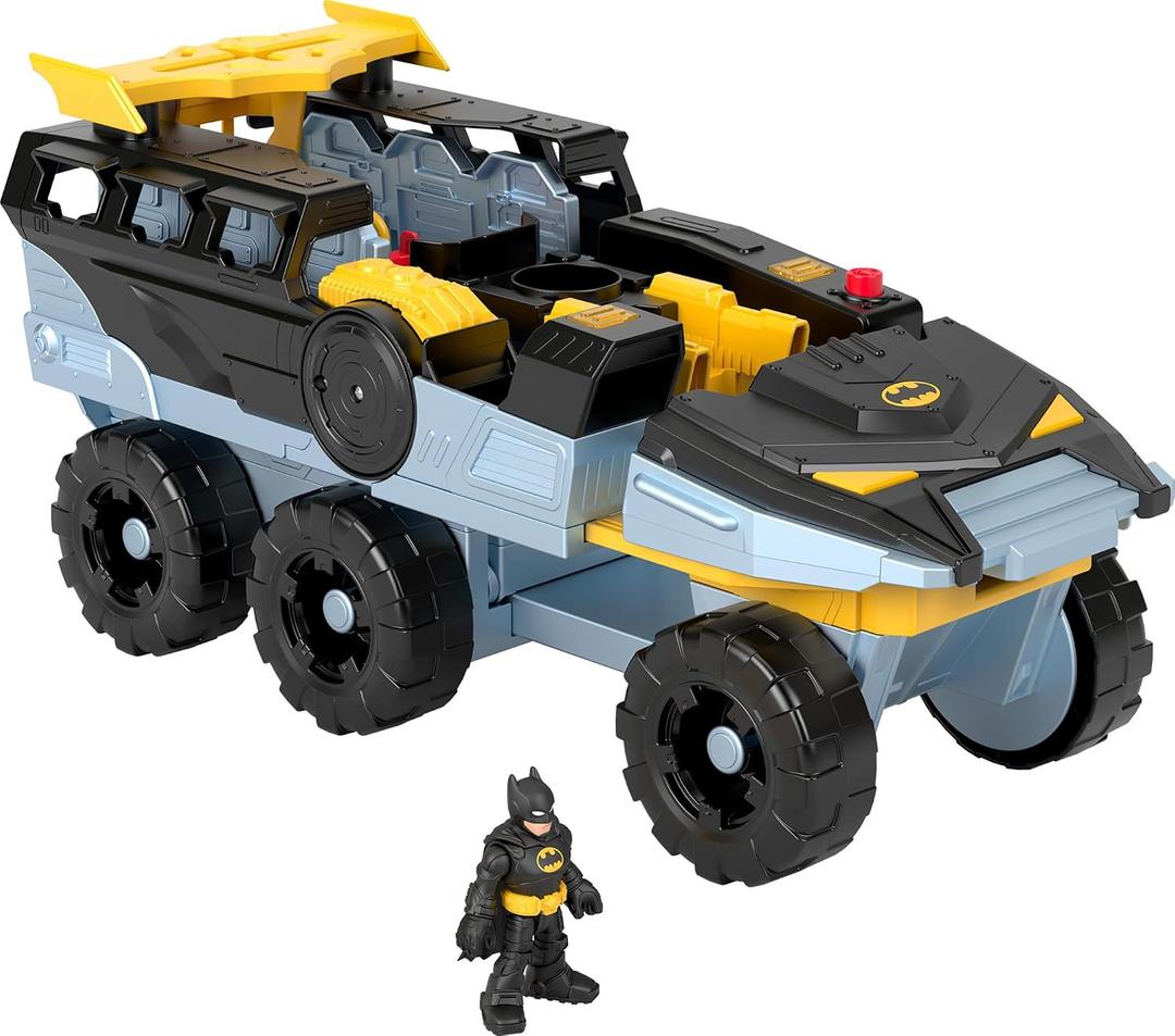 Fisher-Price Imaginext DC Super Friends Batman Toy Transforming Bat-Tank with Lights Sounds & Figure for Pretend Play Kids Ages 3+ Years, 7.374 Inches (Yellow)