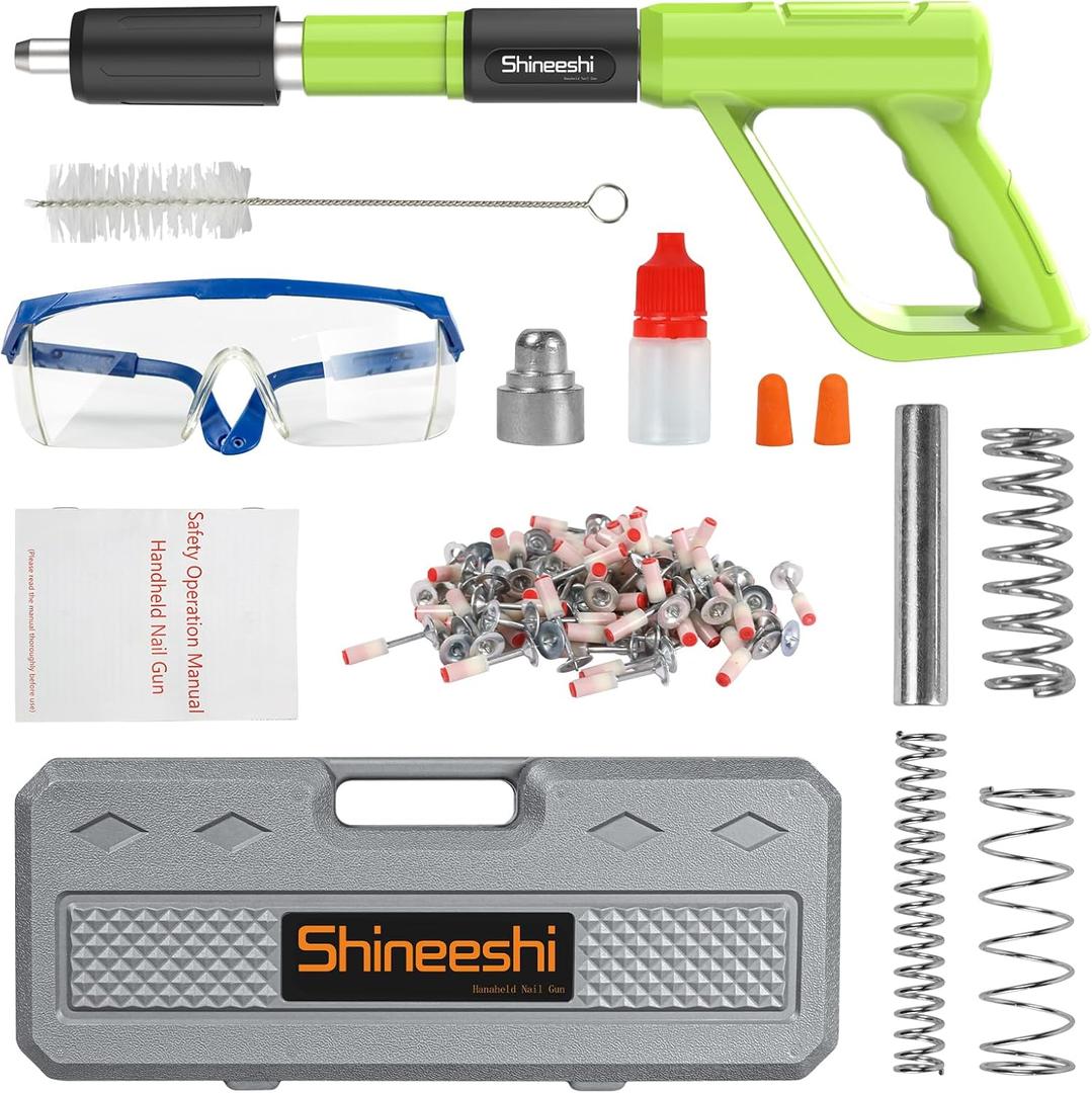 Manual Mini Steel Nail Gun Kit with Nailers Adjustable Speed Fastening Tool Portable Handheld Concrete Nailer Gun for Drywall, Steel, Woodworking & DIY Projects (Green)