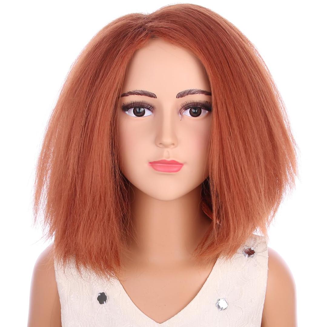 Orange Brown Wig for Kids Child Ginger Wig Short Red Brown Wig Cosplay Party Synthetic Rose Net Wig