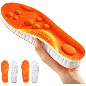 2 Pairs Massage Insoles for Men Women - 4D Cloud Orthopedic Insoles, Memory Foam Cushion Insole, Shock Absorption & Arch Support (Orange,M9-W10)