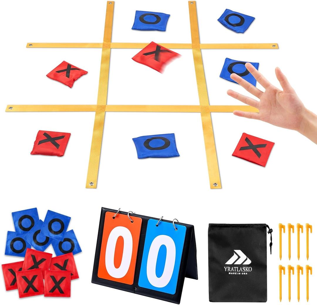 Giant Tic Tac Toe Outdoor Game 4ft x 4ft Portable Bean Bag Toss for Family Kids and Adults with Tabletop Scoreboard Yard Game Set in Yellow