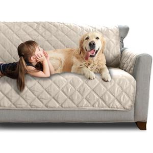 MIGHTY MONKEY Love Seat Patented Sofa Slipcover, Reversible Tear Resistant Soft Quilted Microfiber, XL 54” Seat, Taupe