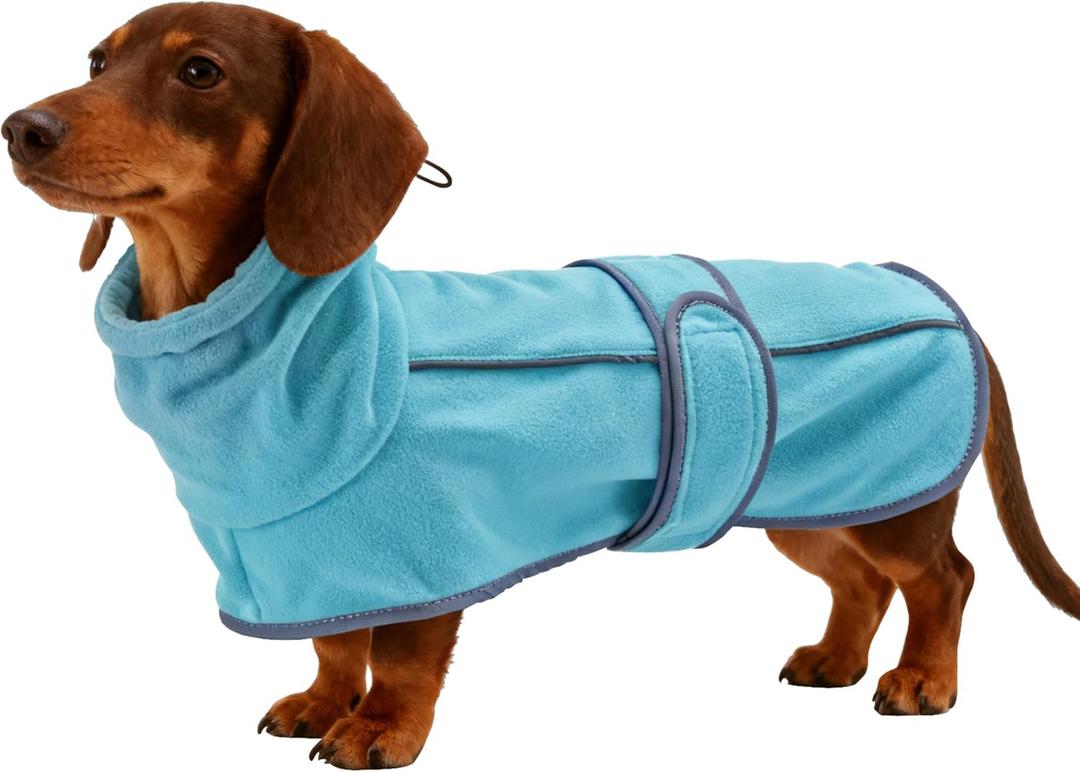 Warm Fleece Dachshund Coats, Dachshund Sweater, Miniature Dachshund Sausage Dog Clothes Jacket, Wiener Corgi Pullover with Adjustable Bands (Light Blue, M)