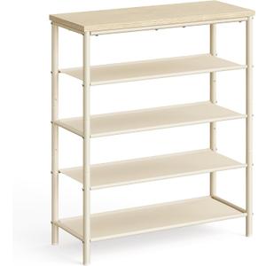 VASAGLE Shoe Rack, 5-Tier Shoe Storage Organizer for Entryway and Closet, Holds 12-16 Pairs of Shoes, 4 Fabric Shelves, Steel Frame, Modern, Natural Beige and Pearl White ULBS036K01