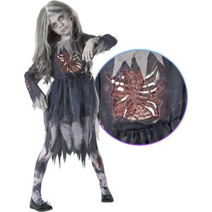 Morph Zombie Costume for Girls - Scary Kids Zombie Bride Outfit - Halloween Dress Up for Children L