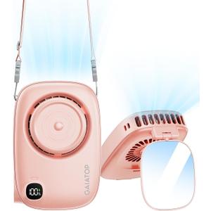Gaiatop Mini Neck Fan, Rechargeable Handheld Desk Use, LED Power Display 3 Speed 360°Rotate Mirror for Lash Makeup, Cute Camera Design Small Portable USB Fans Personal Cooling Travel Essentials