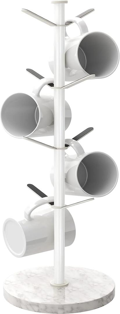 Mug Holder Tree with Marble Base, 8 Hooks White Coffee Cups Holder Stand, New Upgrad Stable Removable Mug Rack for Kitchen Cafe
