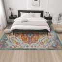 Area Rugs 8x10 Large Rug for Living Room Orange/Beige/Teal