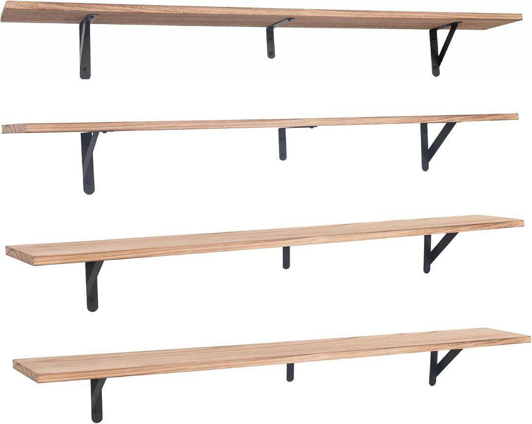 Long Wall Shelf,Large Floating Shelves for Wall,Wood Floating Bookshelves Hanging,Book Storage Display for Living Room Bedroom Office Bathroom Decor,4 Pack,57 Inch,Carbonized Black