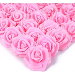 IPOPU 100 Pcs Artificial Rose Flower Heads Real Looking Baby Pink Fake Roses Flowers Foam Blush Roses for DIY Wedding Centerpieces Party Baby Shower Banquet Home Decorations (Pink, Stemless)