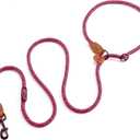 Mile High Life Hands Free Dog Leash, Crossbody Waist Leash with Genuine Leather Connection, Multifunctional Adjustable Slip Lead for Dog Walking Running (Hot Pink, 8FT)