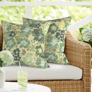 DYTXIII Pack of 2 Outdoor Waterproof Pillow Covers ONLY, 18"x18" Square Decorative Double Printed Throw Pillow Cases for Patio Couch Porch Furniture, Green Rose