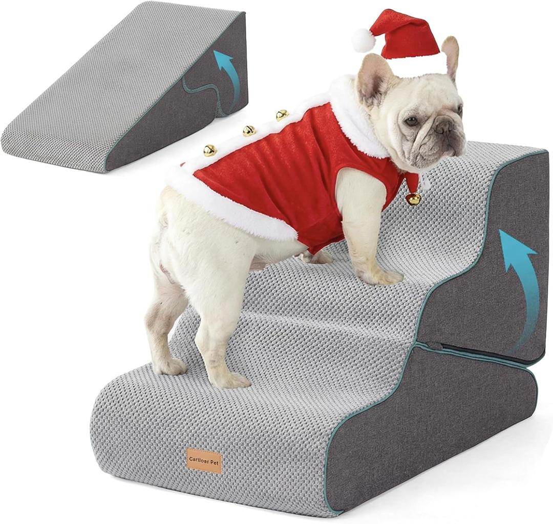 Gardner Pet Dog Stairs for Small Dogs 16.5" H, 2 in 1 Transformable 3-Step Pet Stairs and ramp, Dog Steps for Couch (13-20 in) with Durable Non-Slip Waterproof Cover and CertiPUR-US Certified Foam (Grey)