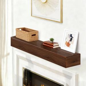 Fireplace Mantel, Handcrafted Wall-Mounted floating mantel shelf, Wood Mantles for Over Fireplace, Wood Fireplace Mantle for Living Rooms, Bedrooms, TV, Books (Red Walnut, 48"L x 8"D x 6"H)