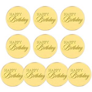 Happy Birthday Cupcake Toppers, 10 Pcs Gold Happy Birthday Cake Topper 5cm Round Cupcake Cake Toppers for Cakes Decoration