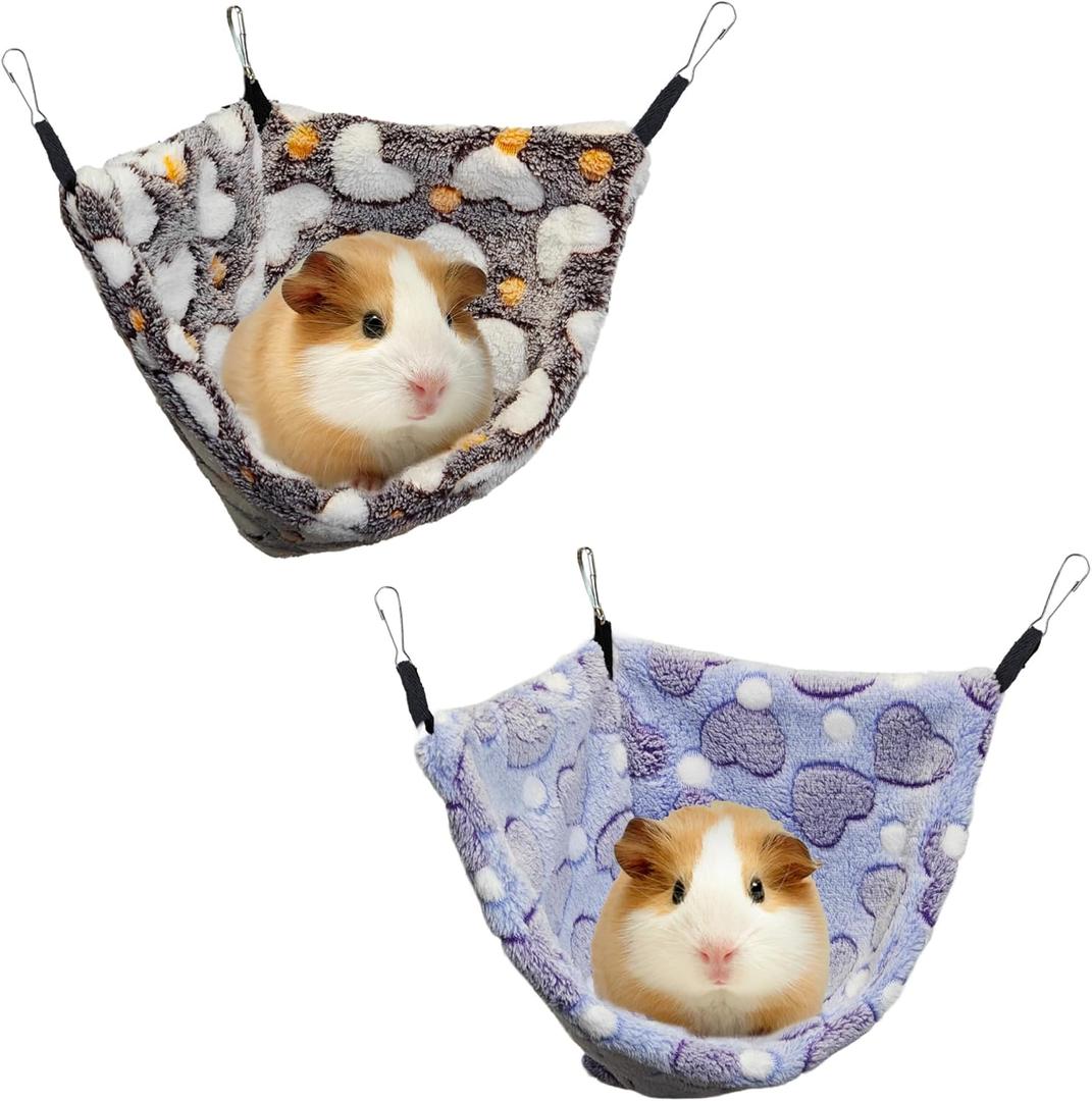 Pack of 2 Hanging Corner Hammock with Hooks for Rats, Squirrels, Sugar Gliders, Guinea Pigs, Hamsters, Hedgehogs, Ferrets and Other Small Animals. Perfect for Pet Critter Cages.