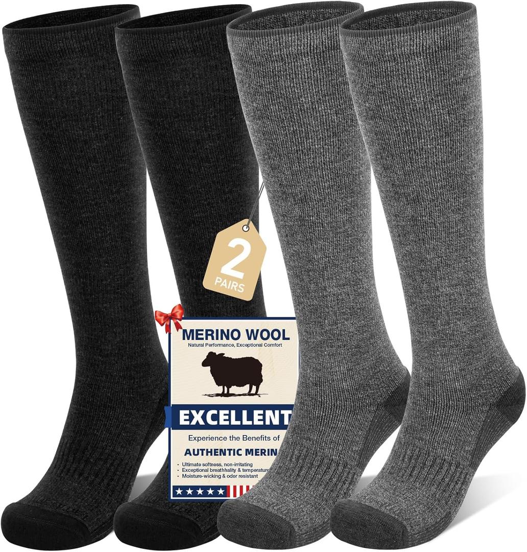 Merino Wool Compression Socks for Women&Men 15-20mmHg Knee High Breathable Socks for Flying, Athletic, Travel (XL)