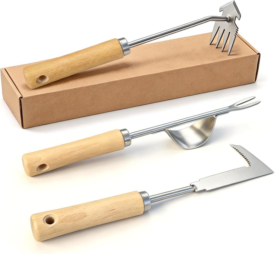 Weed Puller Tool, 3 Pack Garden Tools with 4 Teeth Weed Puller, L-Shaped Crack Weeder and Uprooting Weeding Tool for Garden, Patio, Flower Beds and Sidewalk