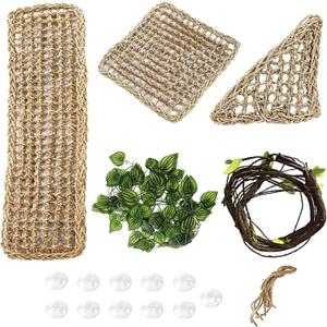 PINVNBY Hammock for Bearded Dragons,Lizard Lounger Reptile Natural Seagrass Habitat Decoration Reptiles Tank Accessories Jungle Climber Vines Flexible Leaves Climbing Decor for Gecko Chameleon(5 PCS)