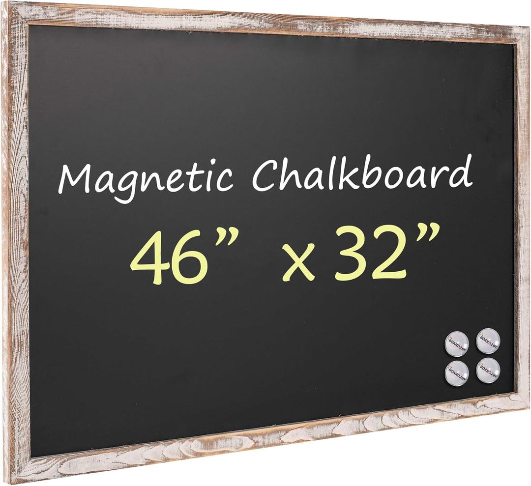 Magnetic Chalkboard Black Board 46 x 32, Extra Large Chalk Board Blackboard for Wall Decor, Easy-to-Erase Wood Framed Magnet Board, 4 Magnets for School, Home & Office (Classic White)