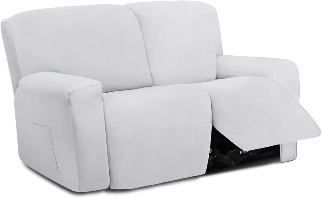 Easy-Going 6 Pieces Recliner Loveseat Sofa Slipcover | Spandex Soft Fitted Sofa Couch Cover, Washable Furniture Protector with Bottom for Kids, Pet Snow White