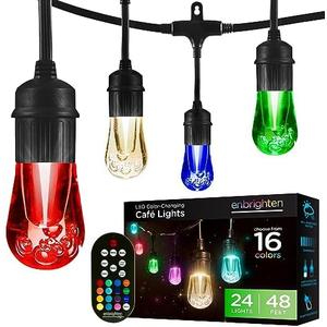 Enbrighten Vintage Outdoor String Lights, 48ft, 24 RGB Acrylic Bulbs, Weatherproof, RF Remote Control, Perfect for Holidays, Gameday, Parties, and More, 37790, Dirty
