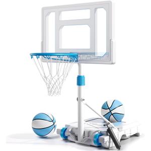 BACKYARD BLITZ Pool Basketball Hoop, 32in Portable Swimming Basketball Hoop for Pool, Stainless Steel Rust-Proof Basketball Goal Set Outdoor/Indoor