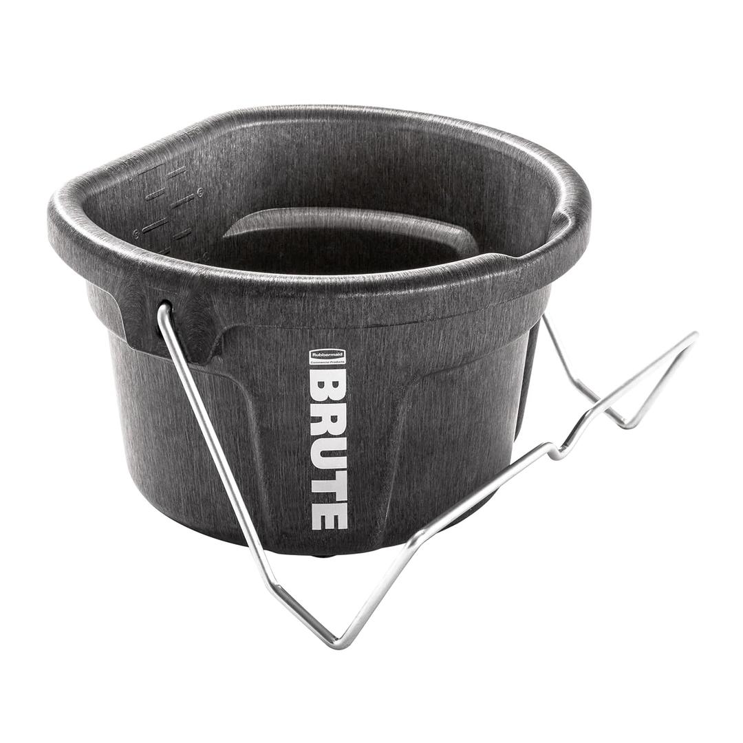 Rubbermaid Commercial Products Brute 2-Gallon 3-in-1 Flat-Back Feed Bucket with Hook-Hang-Carry Handle, RigidCell Strength, Pour Spout, USA Made for Horse & Livestock