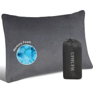 Camping Pillow,Compressible Small Shredded Memory Foam Pillow,Travel Pillow for Airplane,Backpacking and Hiking Grey Small 
