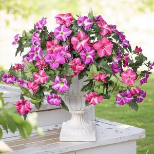 HyeFlora Artificial Flowers for Outdoors 2PCS Faux Petunias Silk Fake Flowers for Outside Planter UV Resistant Realistic Home Garden Porch Decor (Fuchsia)