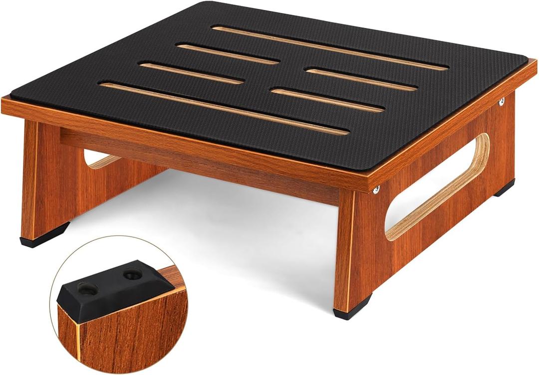 Step Stool, Bed Steps for High Beds for Adults with Non-Slip Rubber Stepping Surface and Handles, 450 LBS Capacity for Bedroom Kitchen Bathroom, or Bedside, Senior Support (Brown)