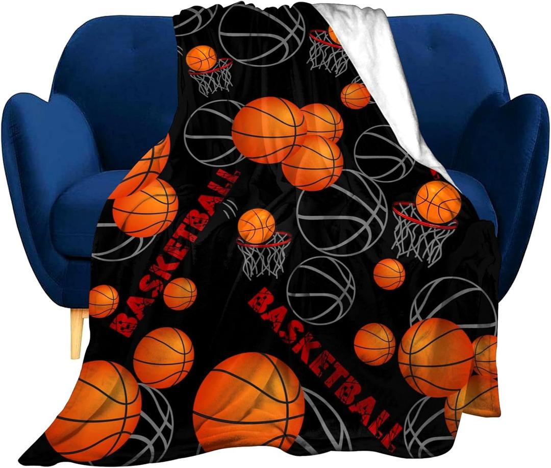 Super Soft Basketball Blanket Lightweight Cozy 3D Printed Flannel Soccer Baseball Throw Blankets for Sport Fans Kids Adults Gifts 50"X40"