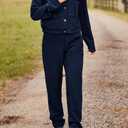 PRETTYGARDEN Womens Two Piece Sets Fall 2026 Long Sleeve Button Down Shacket Jacket Long Sweatpants Tracksuit Winter Clothes (Blue, M)