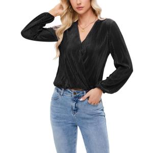 Women Long Lantern Sleeve Shirts Dressy Casual Loose Fit Fall V Neck Blouses Date Night Tops (Gold, XS)
