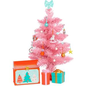 Glitter Girls 14-Inch Doll Accessories Winter Tree Playset 27 Pieces Deluxe Decorating Set Working String Lights & Gift Boxes 9 Cute Ornaments & Storage Chest 3+ Years Holiday Tree Set, Small