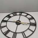 Large Industrial Wall Clock with Roman Numerals, Indoor Silent Non-Ticking Retro Clock, Vintage Metal Decorative Black Metal Art Clock Battery Operated for Home Kitchen Cafe Hotel Office Decor (24in, Gold)