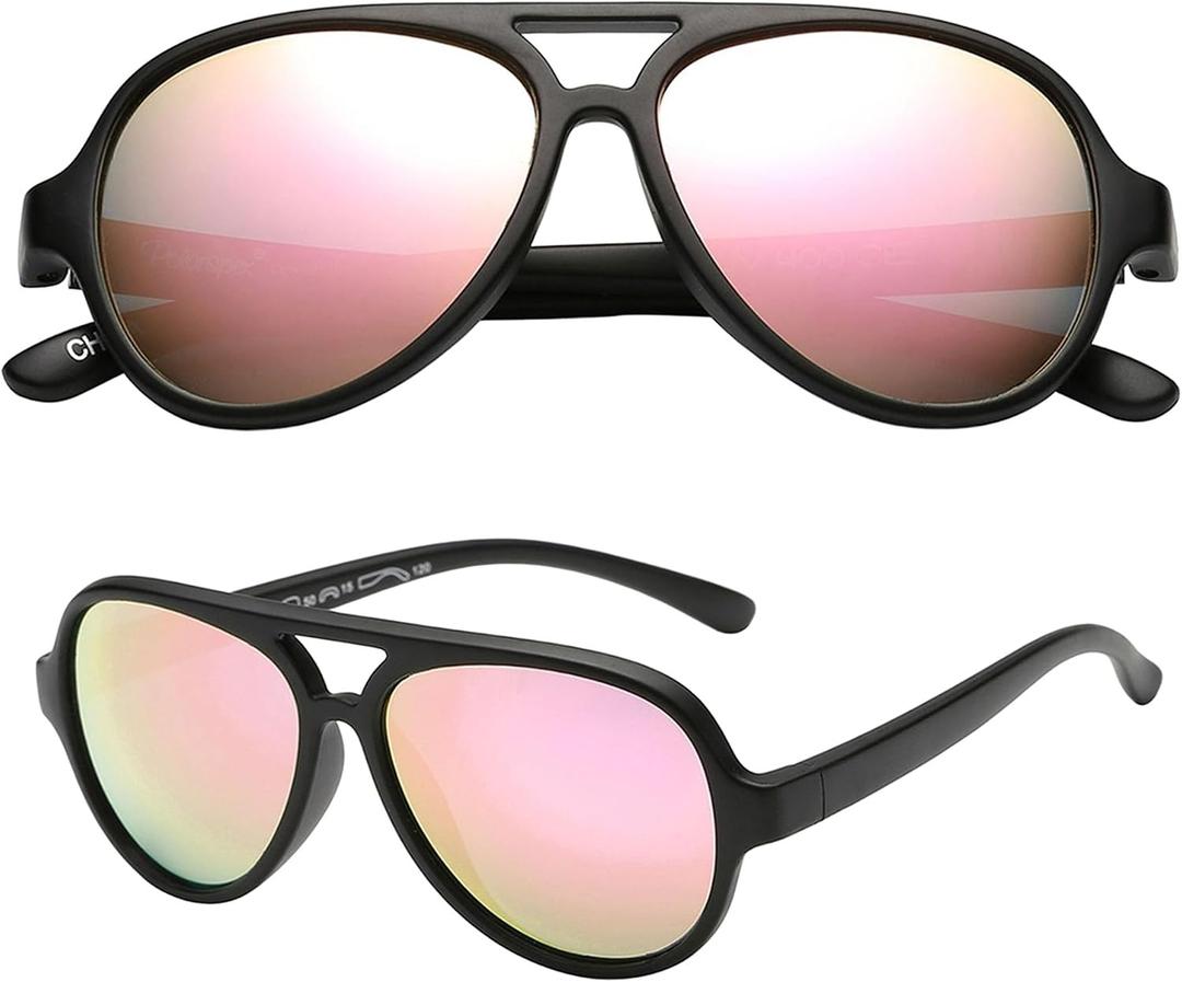 PolarSpex Kids Sunglasses - Bendable and Polarized Aviator Sunglasses - BPA Free - Ages 3-7