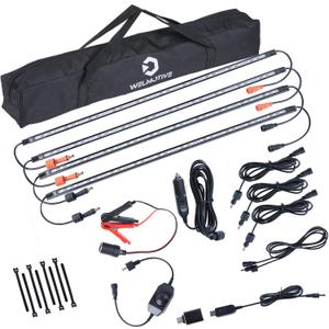 12V LED Light Bar Kit, 2 Bars White & 2 Bars Amber Adjustable Brightness RV Camping Lights - Waterproof IP67, Magnetic & Velcro Mount, Portable Lighting for Tent, Car, Trailer, Boat, Truck, Off-Road