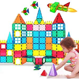 Magnetic Tiles Building Blocks 100PCS Magnets Building Set Magnetic Blocks Montessori Toy Construction STEM Stacking Toys 3D Toy Gift for Kids 3+ Years Old Boys and Girls preschool Kindergarden