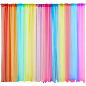 Handepo 12 Panels Rainbow Sheer Curtain Colorful Backdrop Bright Window Curtains Kids Room Voile Drapes for Girls Boys Bedroom Classroom Party Decoration, 12 Colors(40 x 96 Inches)