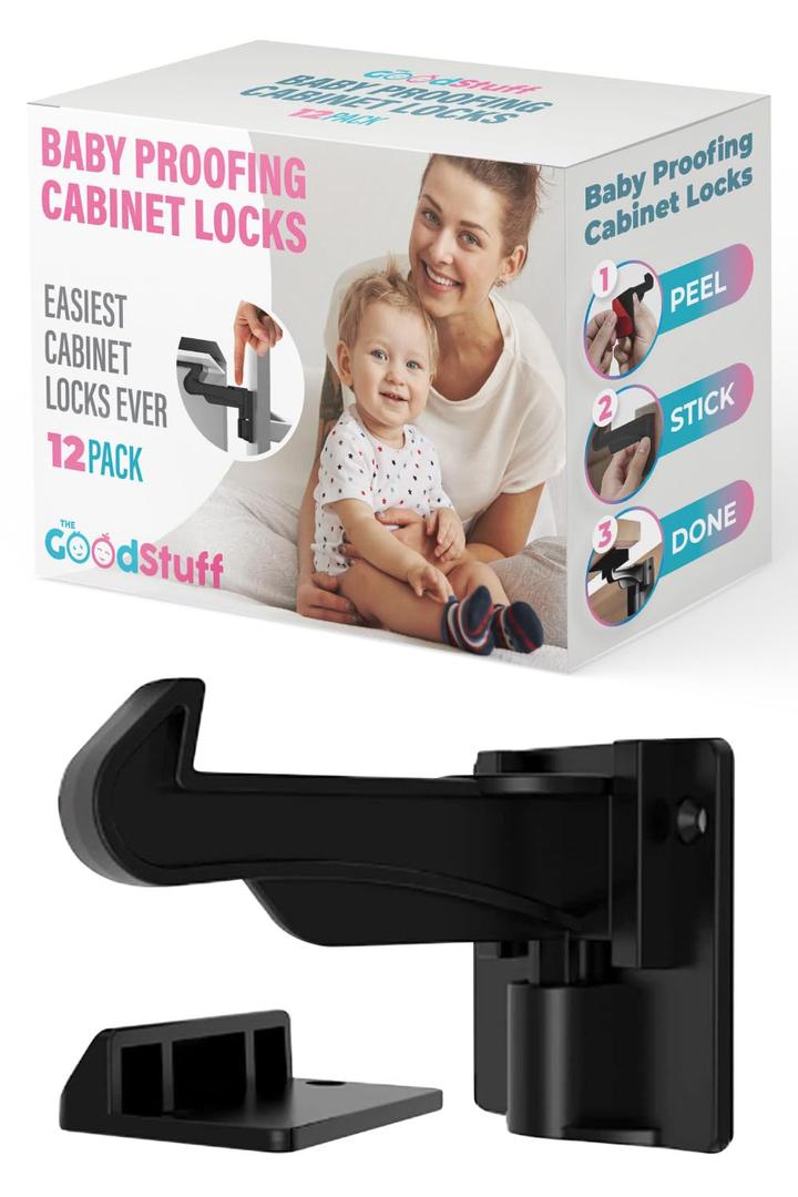 Invisible Cabinet Locks for Baby Proofing  No Tools Needed  Secure Drawers & Cabinets Instantly  12 Pack (12 Count (Pack of 1))