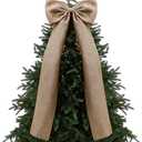 Daifunli 20 x 47 Inches Extra Large Christmas Burlap Bow Giant Christmas Tree Topper Bow Decoration with Long Streamers Ribbon Rustic Wall Decor for Home Xmas Holiday Birthday Wedding Party Decor