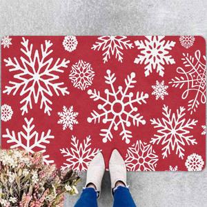 InterestPrint Christmas Red Door Mat Xmas Snowflakes Doormat Washable Floor Mats Outdoor Indoor Non-Skid Area Rug Entry Doormat for Bedroom Living Room Kitchen Nursery, 16" x 24" Inch