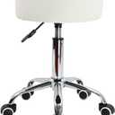 KKTONER Round Rolling Stool Chair PU Leather Height Adjustable Shop Stool Swivel Drafting Work SPA Salon Stools with Wheels Office Chair (White)