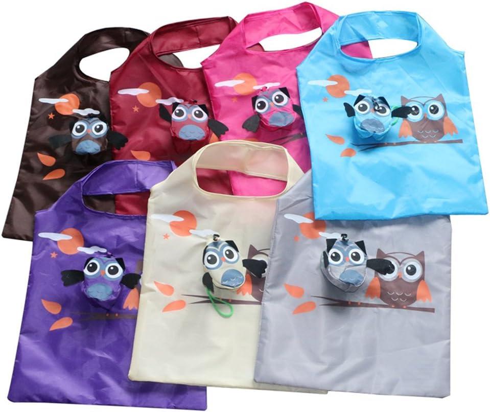 7pcs Cute Owl Portable Shopping Bag Foldable Grocery Folding Bags (Random Color)
