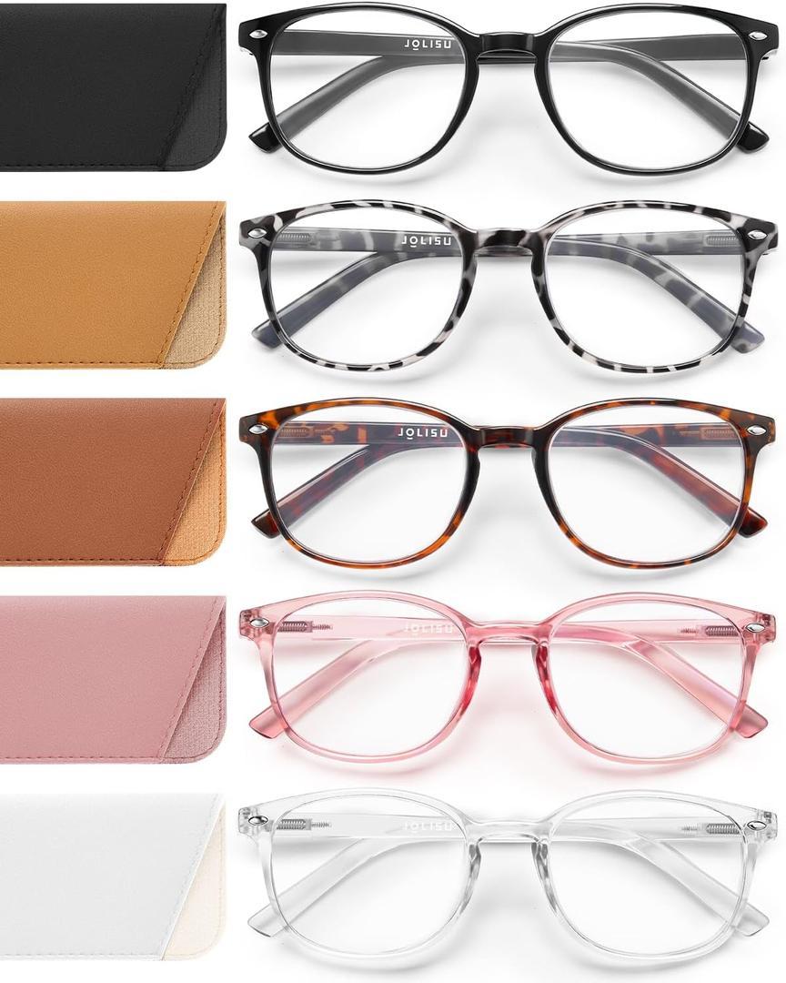 JOLISU 5 Pack Reading Glasses For Women, Blue Light Blocking Computer Reader Spring Hinge Eyeglasses (1.75)