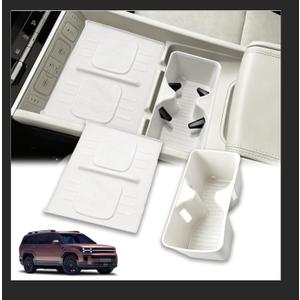 Cup Holder Insert & Wireless Charging Protective Mat for 2024 2025 2026 Hyundai Santa Fe White 2Pcs (Scratch & Scuff Free) (Easy to Clean) Center Console for Hyundai Santa Fe Accessories