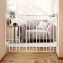 Babelio 27-45" No Bottom Bar Baby Gate with Easy Installation, 2-in-1 Auto Close Design, Suitable for The House, Stairs, and Doorways, Safety Pet Gates with Large Walk-Thru Door, White (27-45" W, 28" H)